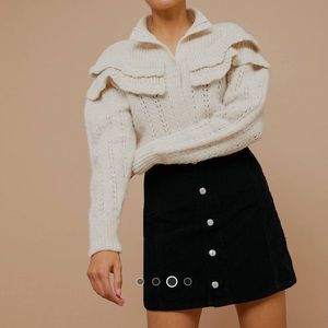 Black Corduroy Botton Front Mini Skirt Size 12